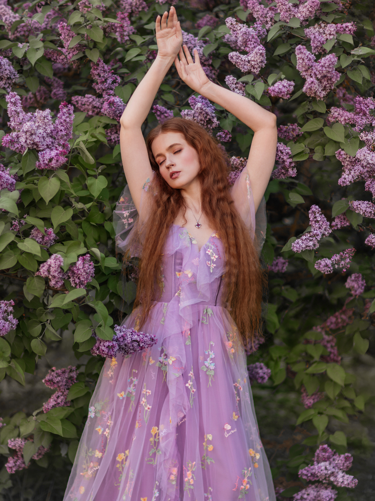 1970s Slip Floral Embroidered Mesh Slit Dress