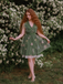Green 1950s Floral Puff Sleeve Mesh Embroidered Dress