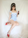 Blue 1950s Cherry Plaid Ruffled Mesh One-Piece Swimsuit