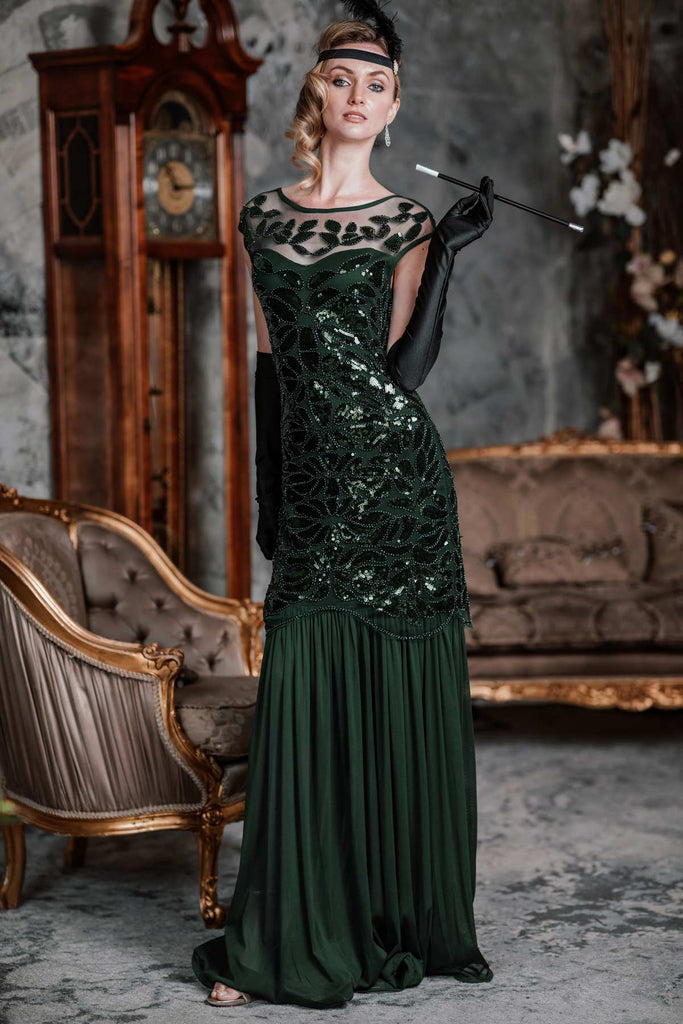 [US Warehouse] Green 1920s Sequin Maxi Flapper Dress