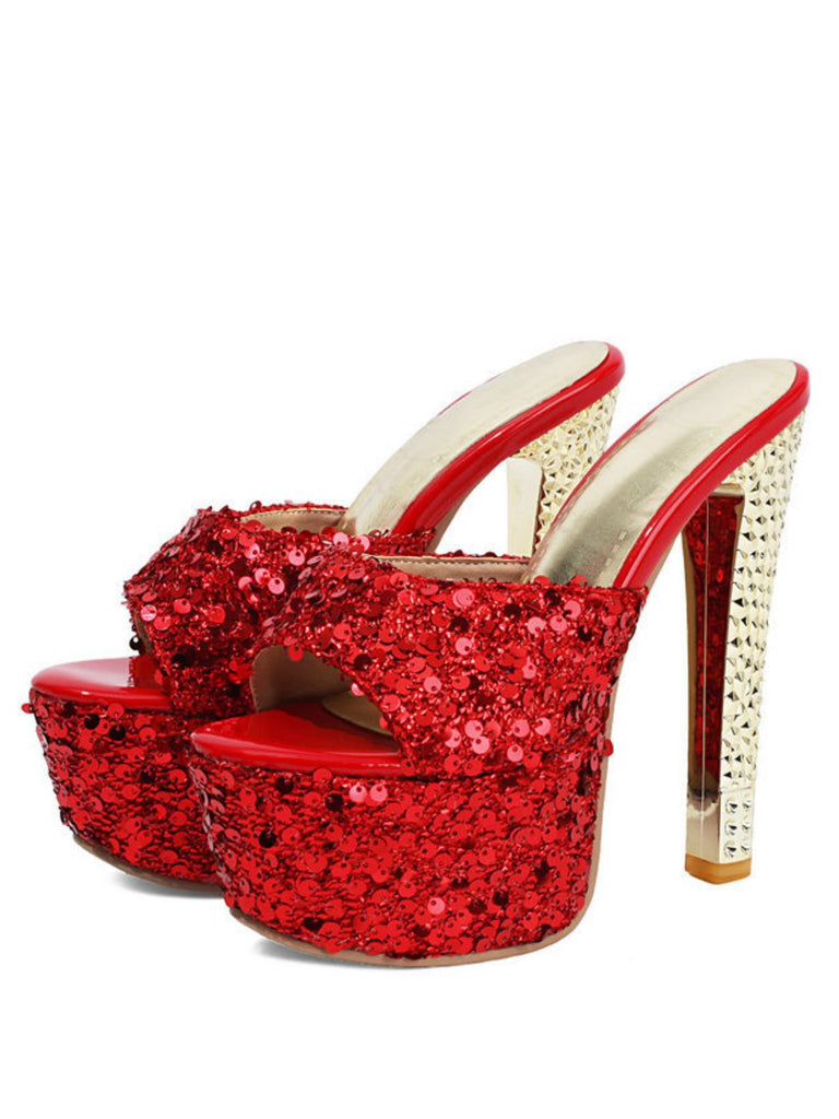 Sequin High Heel Chunky Heel Shoes 11