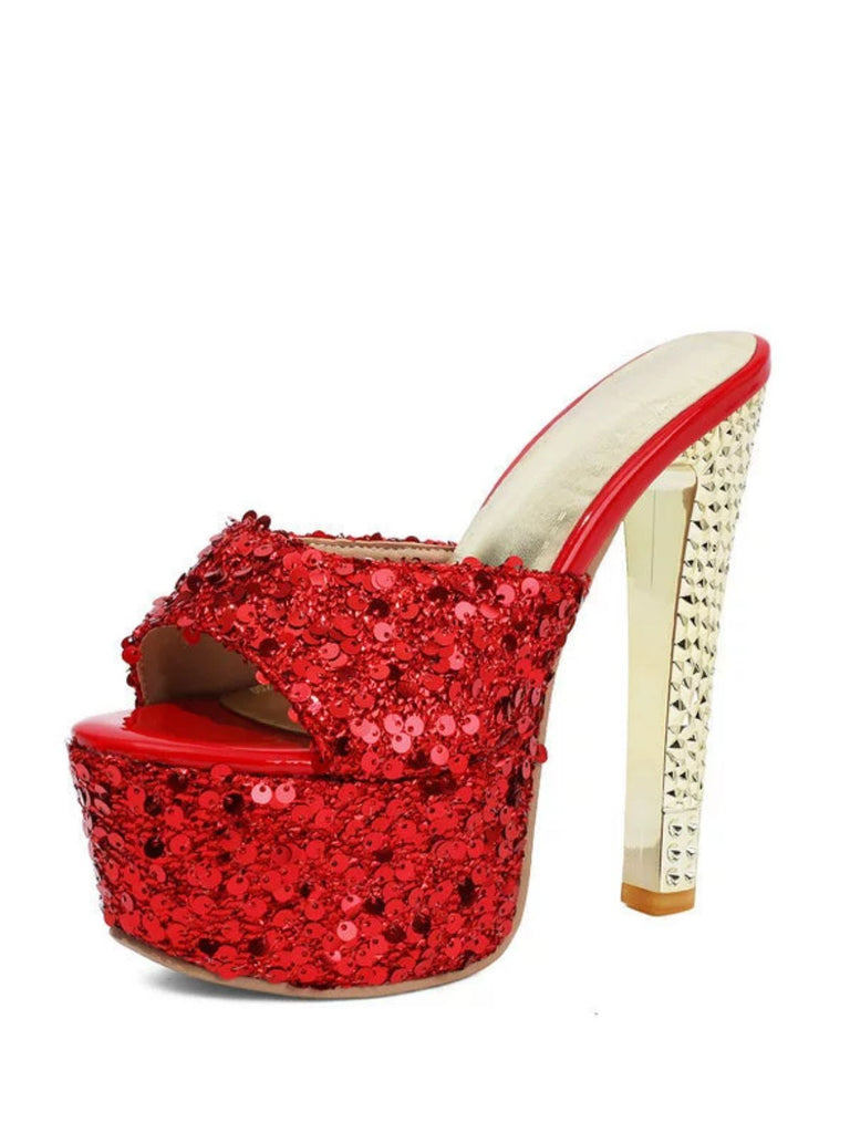 Sequin High Heel Chunky Heel Shoes 12