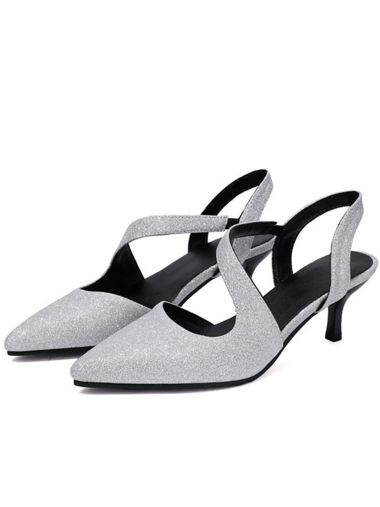 Vintage Shimmer Pointed Toe Kitten Heel Office Shoes - vintage shoes, retro heels