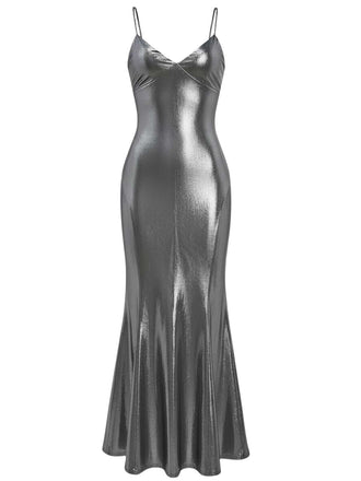 Silver 1930s Spaghetti Strap Mermaid Dress - vintage dress, retro fashion