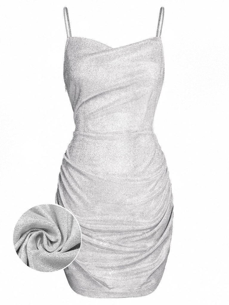 Silver 1960s Spaghetti Strap Sparkling Mini Dress: timeless style reimagined