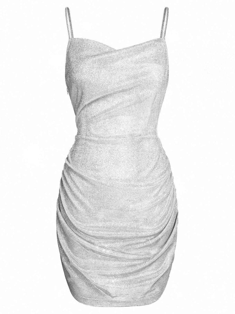 Silver 1960s Spaghetti Strap Sparkling Mini Dress — vintage elegance for the modern woman