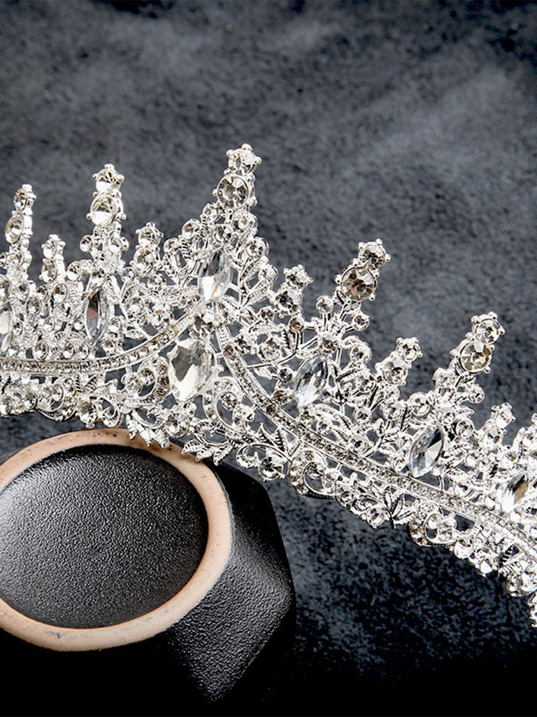 Silver 1970s Crown Rhinestone Headband 2