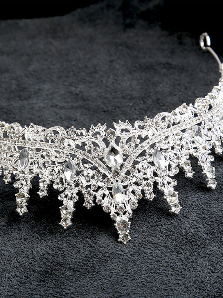 Silver 1970s Crown Rhinestone Headband 3