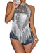 Silver 1970s Halter Sparkling Fringe Backless Top - vintage fashion, retro style