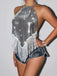 Silver 1970s Halter Sparkling Fringe Backless Top - vintage fashion, retro style