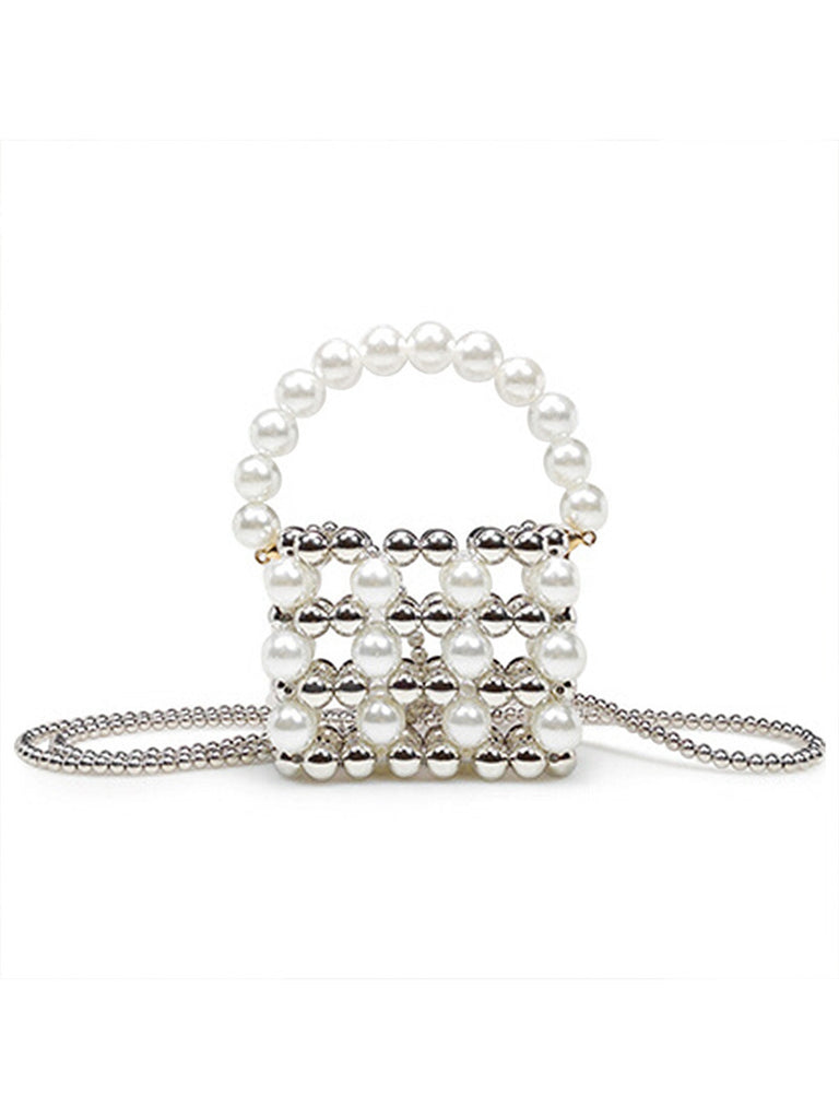 Silver Beaded Crossbody Mini Square Bag - vintage fashion, retro style