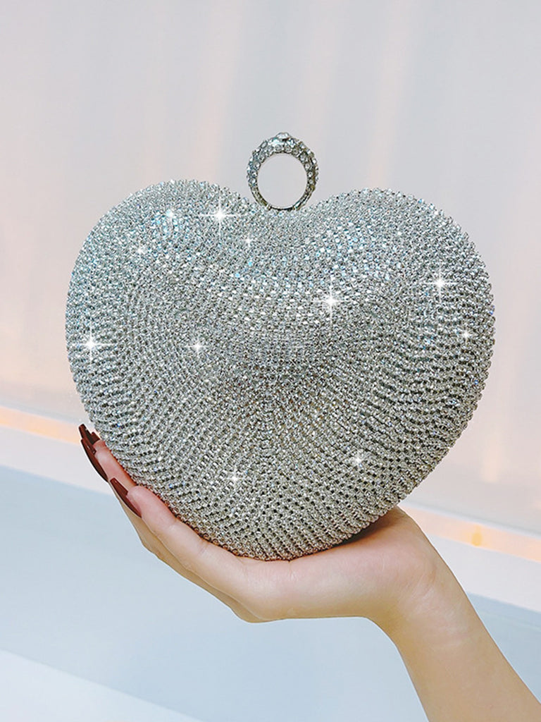 Silver Heart Rhinestone Party Tote Bag - vintage fashion, retro style