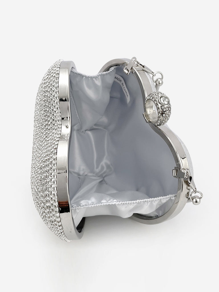 Silver Heart Rhinestone Party Tote Bag - vintage fashion, retro style