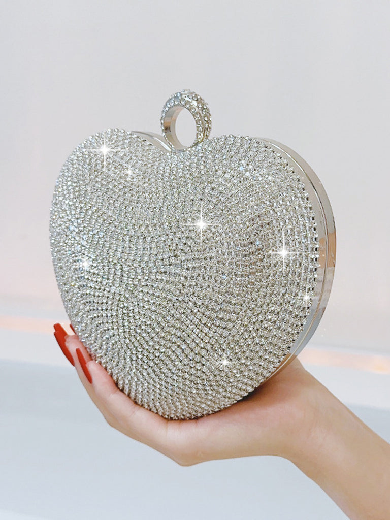 Silver Heart Rhinestone Party Tote Bag - vintage fashion, retro style