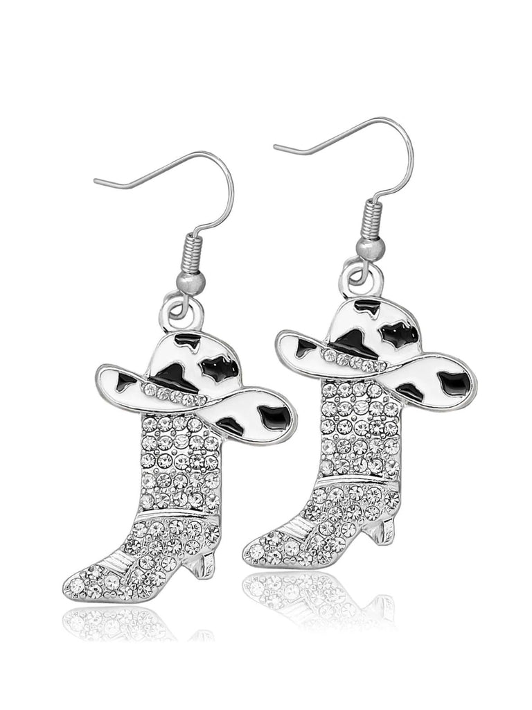 Silver Rhinestone Western Cowboy Boot Earrings - vintage fashion, retro style, classic elegance for vintage lovers
