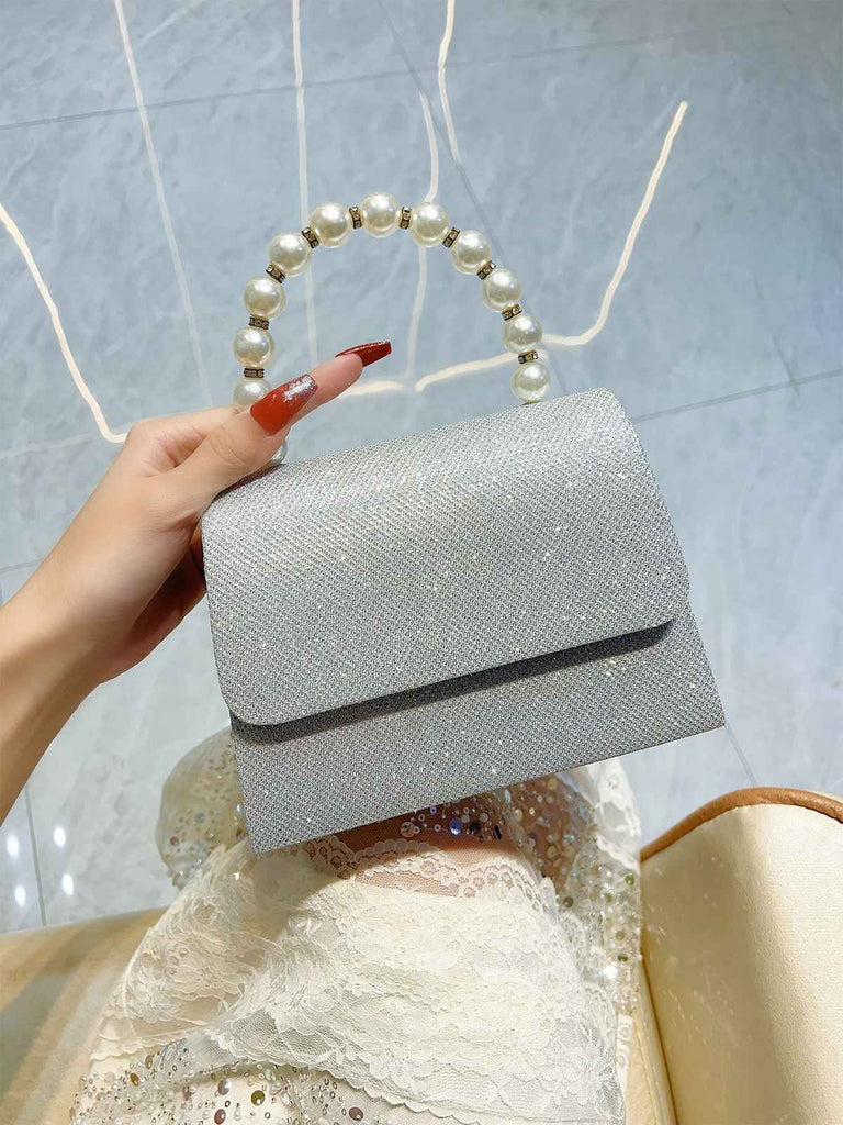 Silver Vintage Rhinestone Glitter Faux Pearl Handbag: beautiful vintage fashion, retro style, classic elegance with timeless appeal