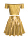 2PCS Metallic 1970 Disco Off-Shoulder Top & Pleated Skirt - vintage skirt, retro style