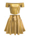 2PCS Metallic 1970 Disco Off-Shoulder Top & Pleated Skirt - vintage skirt, retro style