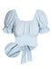 Sky Blue 1950s Solid Puff Sleeves Tops - vintage fashion, retro style