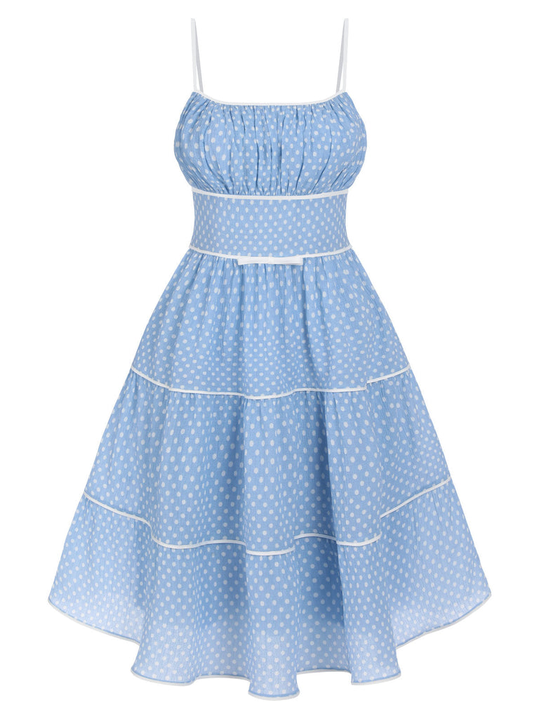 Sky Blue 1950s Strap Polka Dot Swing Dress: timeless style reimagined