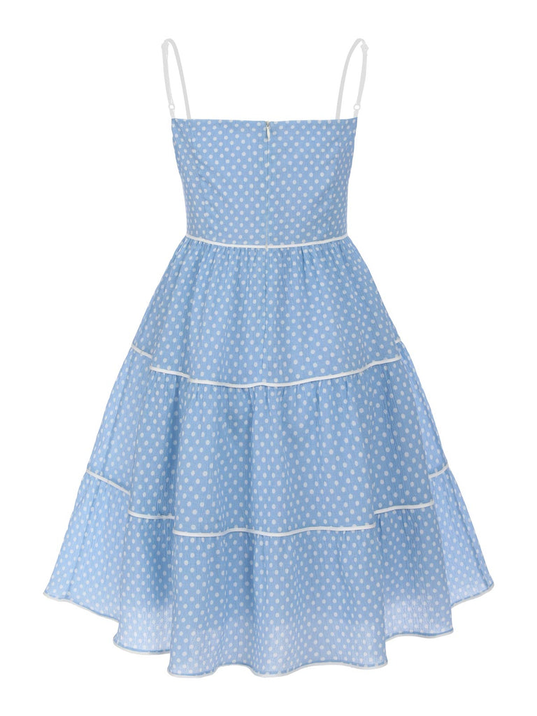 Sky Blue 1950s Strap Polka Dot Swing Dress — the kind of 1950s dress that makes strangers smile