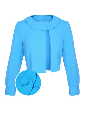 Sky Blue 1960s Lapel Button Solid Coat - vintage fashion, retro style