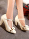Solid Leather Bowknot T-Strap Chunky Heels: timeless vintage elegance she makes her own