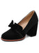 Solid Velvet Bow Detail Block Heel Shoes - vintage shoes, retro heels