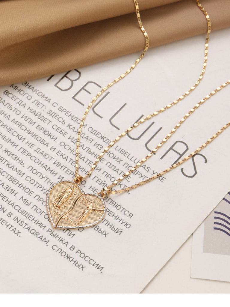 Split Heart Angel Pendant Couple Necklace Set - vintage fashion, retro style