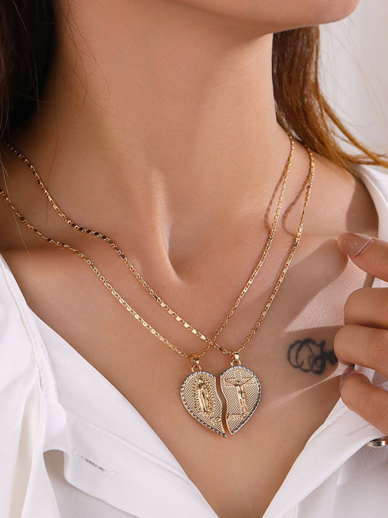 Split Heart Angel Pendant Couple Necklace Set - vintage fashion, retro style