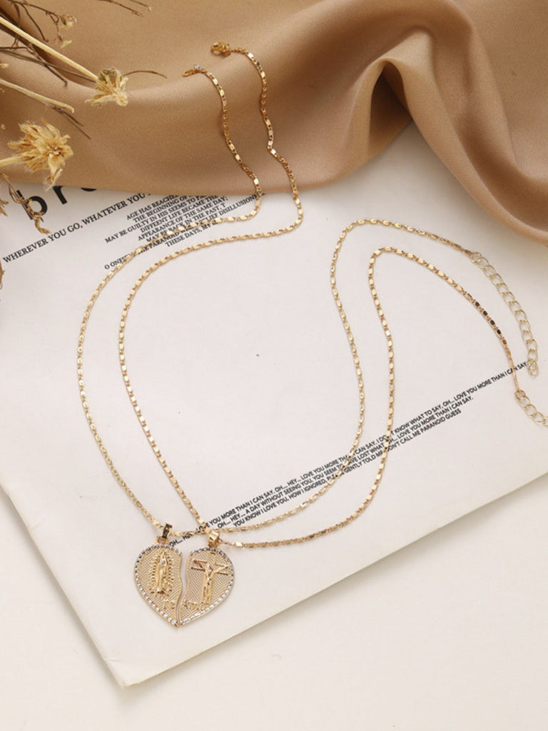 Split Heart Angel Pendant Couple Necklace Set - vintage fashion, retro style