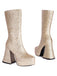 She finds her vintage story in this Square Toe Sequined Chunky Heel Mid-Calf Boots
