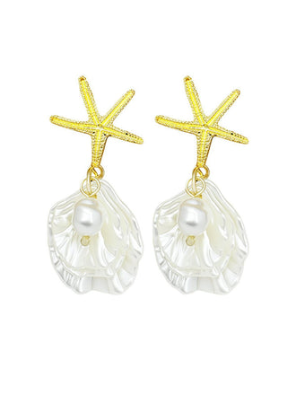 Starfish Shell Pearl Drop Earrings - vintage fashion, retro style