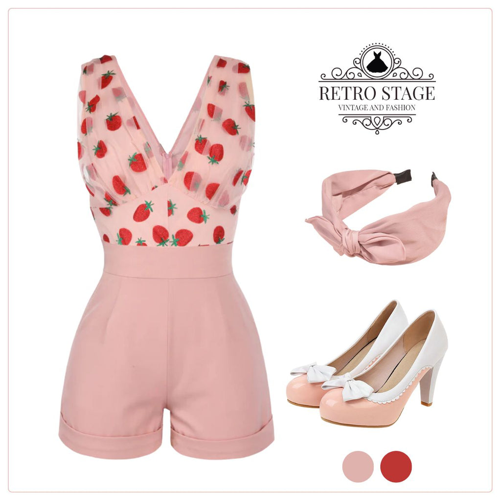 Strawberry Pink 1950s Patchwork Lace Romper: timeless style reimagined