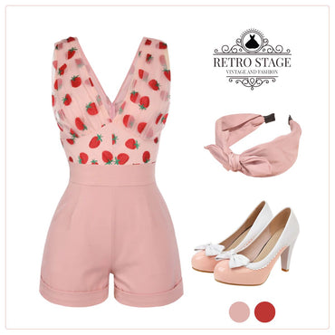 Strawberry Pink 1950s Patchwork Lace Romper: timeless style reimagined