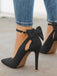 Suede Bow Ankle Strap Pointed Toe High Heel Shoes - vintage shoes, retro heels