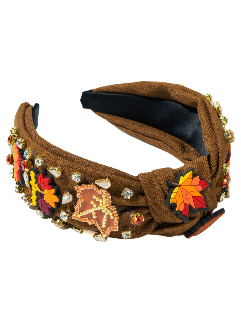 Thanksgiving Alloy Maple Leaf & Turkey Rhinestone Headband - vintage fashion, retro style