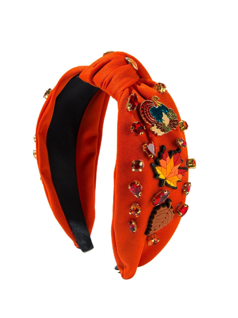 Thanksgiving Alloy Maple Leaf & Turkey Rhinestone Headband - vintage fashion, retro style
