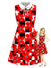 True Red 1960s Plaid Floral Bow Dress
