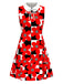 True Red 1960s Plaid Floral Bow Dress 2