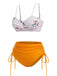 This Turmeric 1940s Spaghetti Strap Roses Swimsuit carries 1940s vacation dreams in every stitch