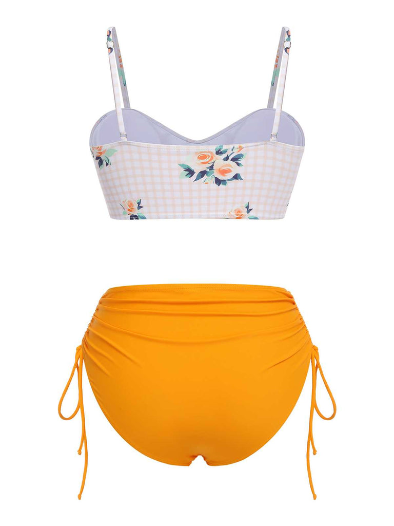 Turmeric 1940s Spaghetti Strap Roses Swimsuit — because 1940s glamour never goes out of style