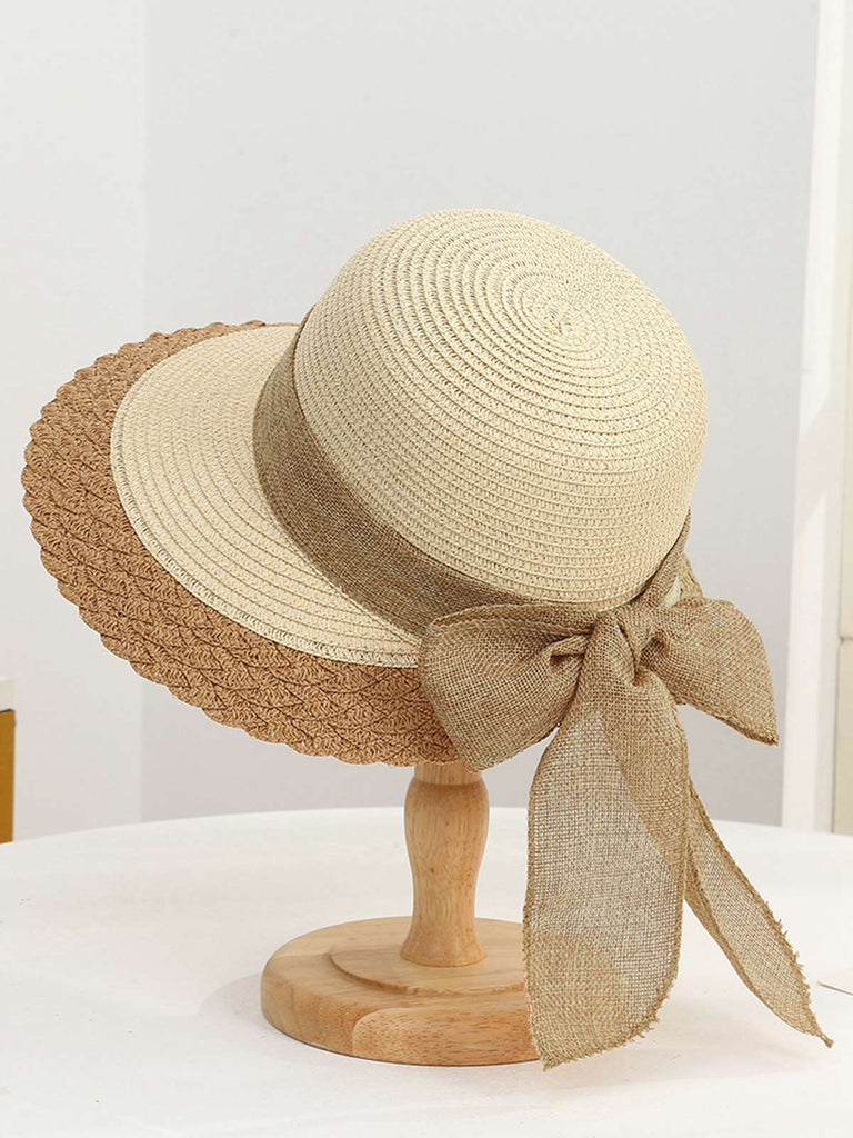 Vintage Two-Tone Straw Sun Hat
