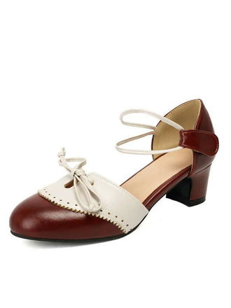 Two-Tone Bow Block Heel Mary Jane Pumps - vintage fashion, retro style for vintage lovers