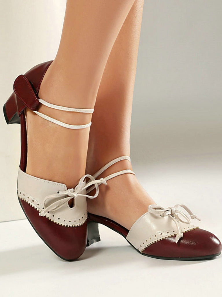 Two-Tone Bow Block Heel Mary Jane Pumps - vintage fashion, retro style for vintage lovers
