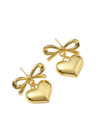 Valentine Alloy Bow Heart Drop Earrings - vintage fashion, retro style