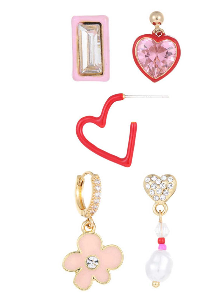 Valentine Heart Diamond Flower Earrings Set - vintage fashion, retro style