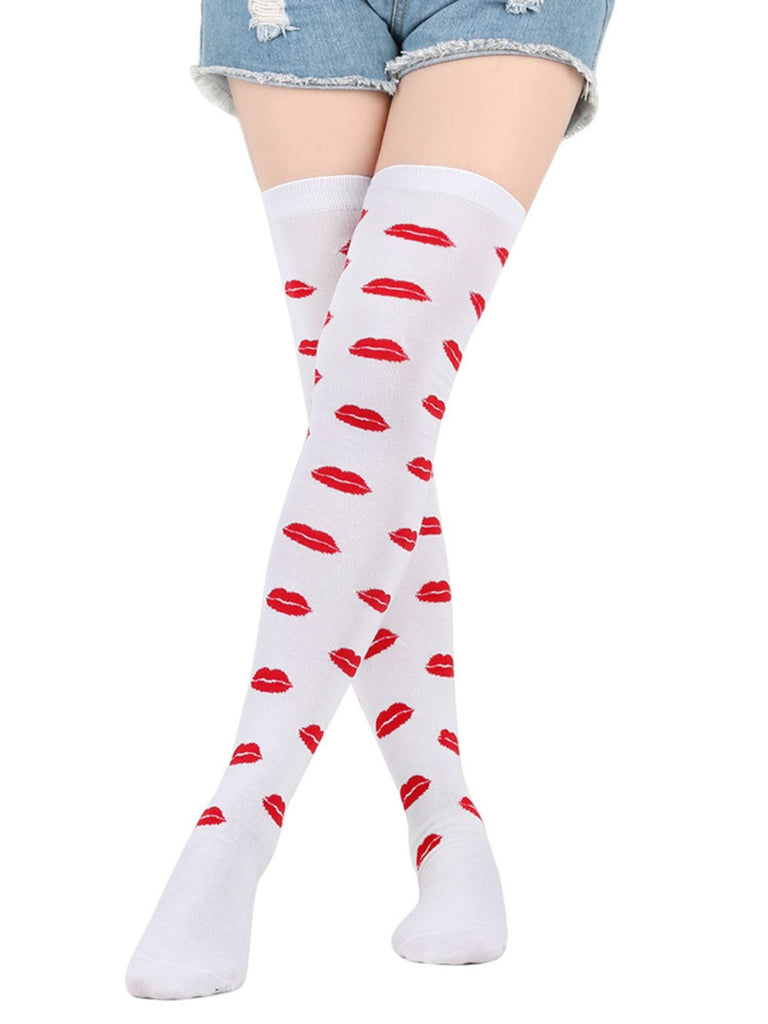 Valentine Heart Lip High-Thigh Socks: timeless vintage elegance she makes her own