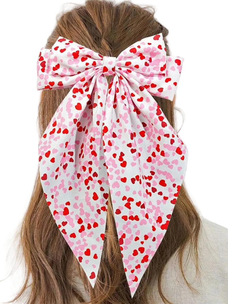 Valentine's Day Heart Print Bow Hairpin - vintage fashion, retro style