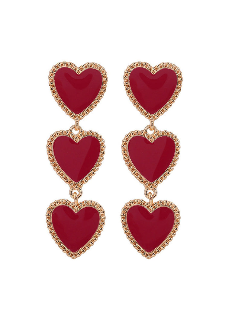 Valentine's Day Triple Heart-Shaped Pendant Earrings - vintage fashion, retro style
